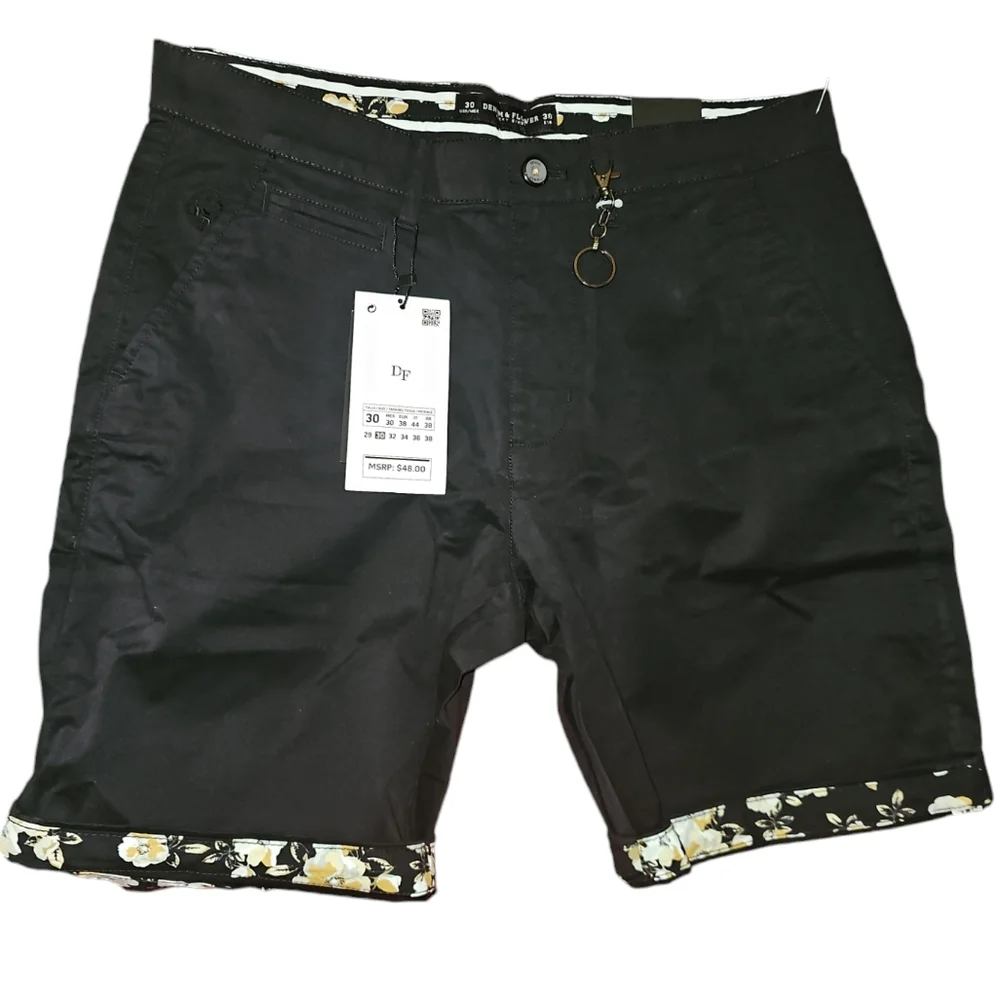 Denim & Flower Men's Black Floral Shorts NEW - Picture 1 of 5